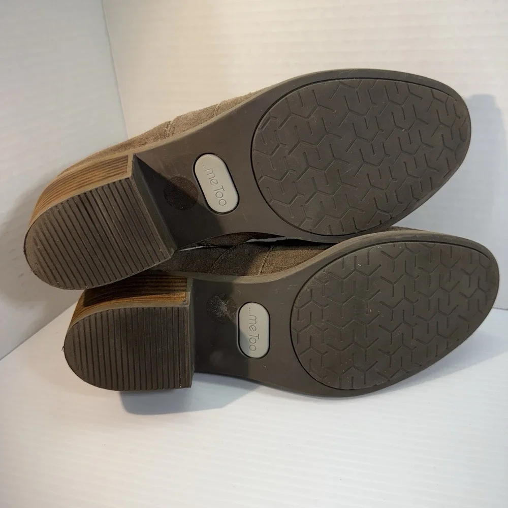 Me Too Zasper Leather Suede Tan Heeled Ankle Boots Booties Women's Sz 8M Cut Out - Picture 11 of 14